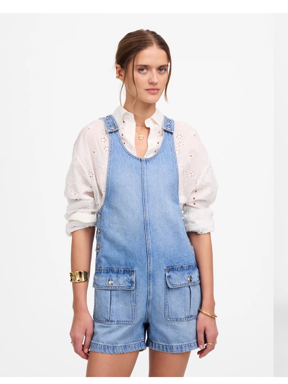 Madewell Scoopneck Denim overalls or shortalls in Allenwood Wash